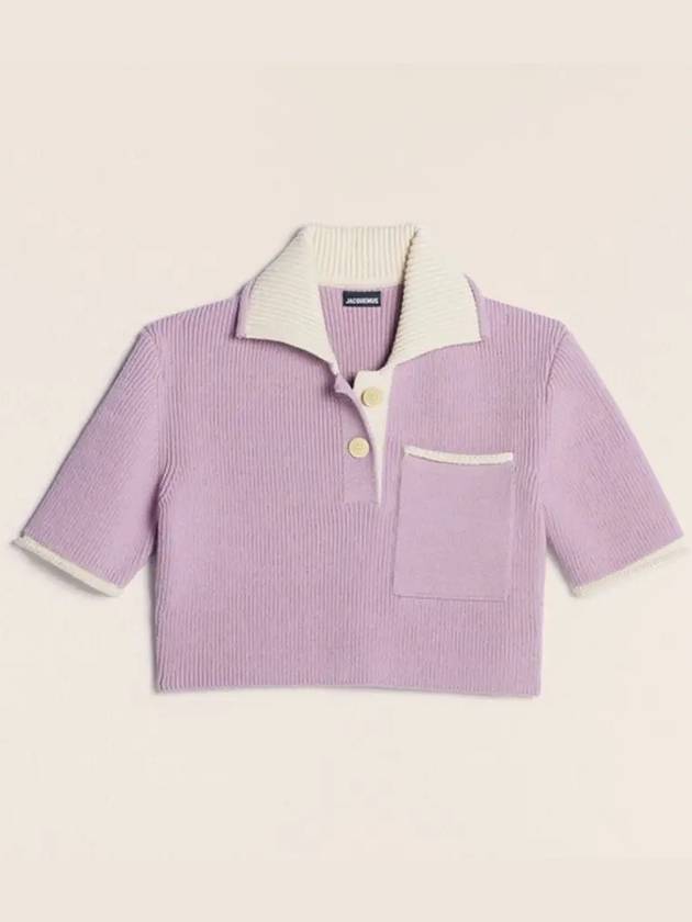 Le Maille Arco Contrasted Cropped Knit Polo Shirt Purple - JACQUEMUS - BALAAN 3