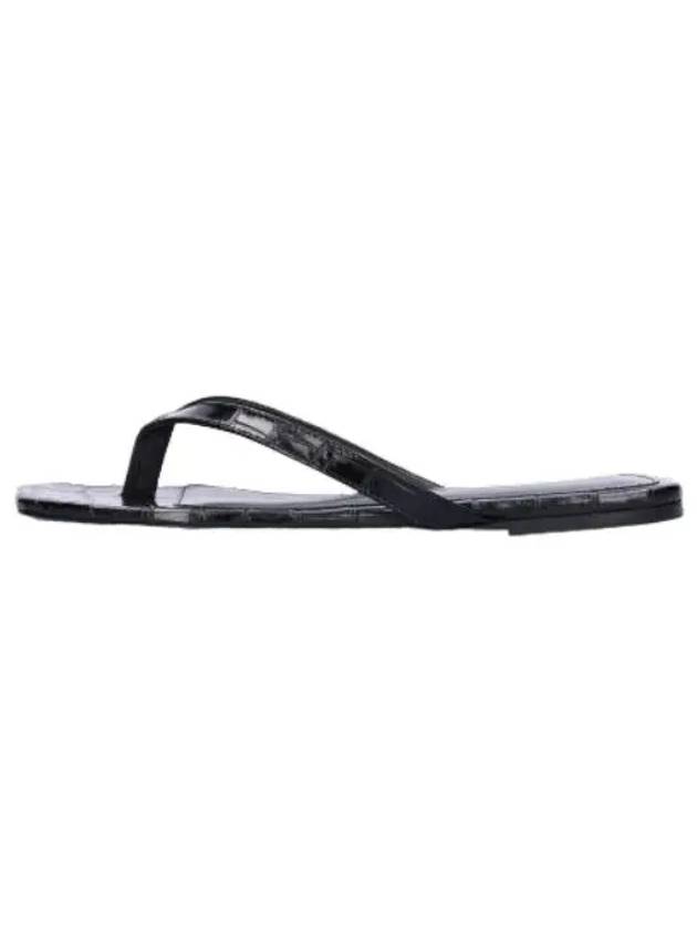 Square Toe Flip Flop Black Croco Slippers - TOTEME - BALAAN 1