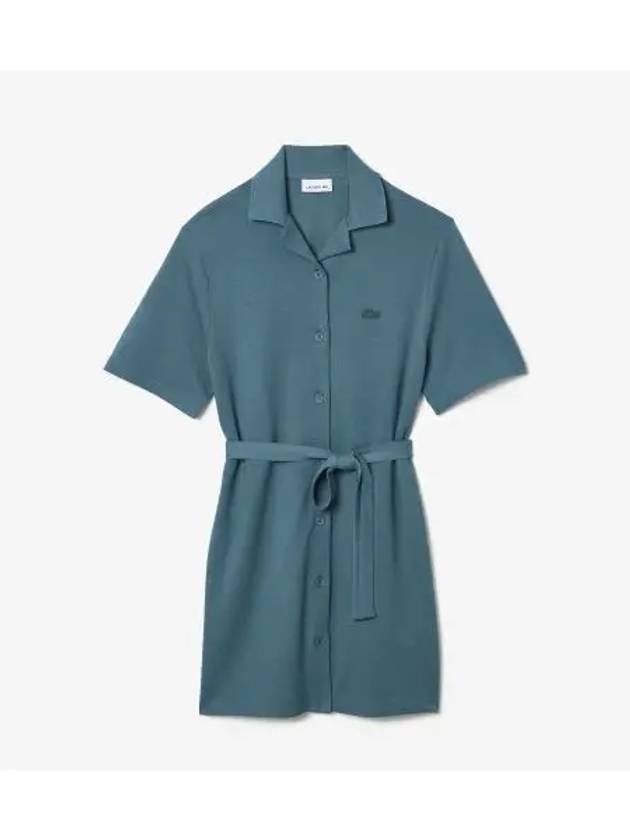 Women s Linen Blend Open Collar Shirt Dress T rkiye Green - LACOSTE - BALAAN 1