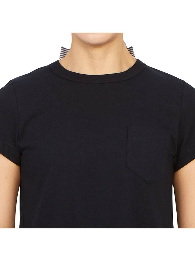 Detailed Pleated Cotton Short Sleeve T-Shirt Black - SACAI - BALAAN 8