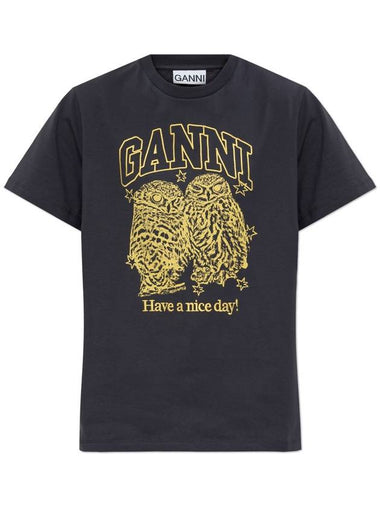 Ganni Printed T-shirt, Women's, Grey - GANNI - BALAAN 1