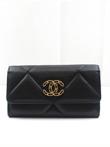 19 flap medium wallet lambskin black gold plated 30th unit AP0953 - CHANEL - BALAAN 1