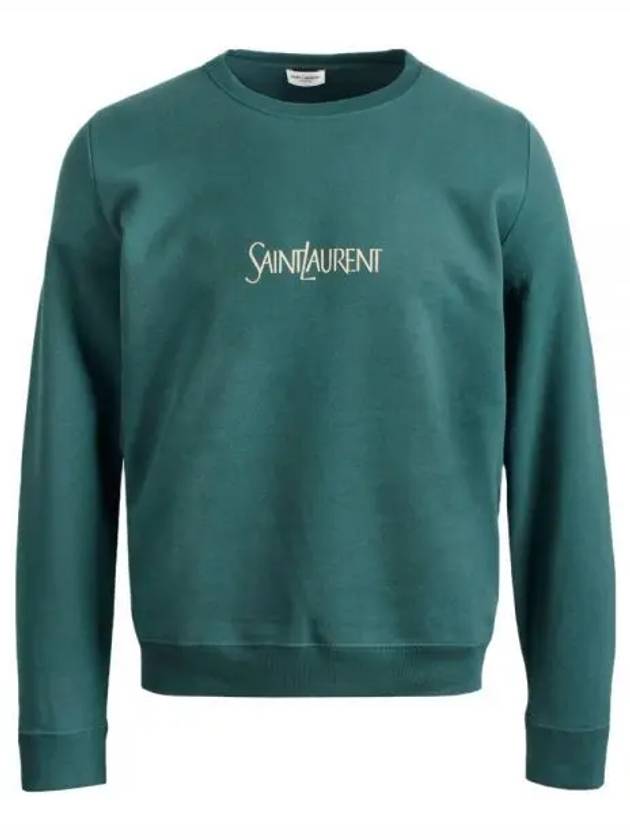 Embroidered Logo Crew Neck Sweatshirt Green - SAINT LAURENT - BALAAN 2