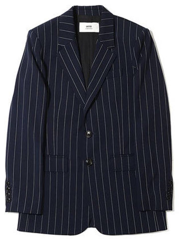 Striped Blazer Jacket Navy - AMI - BALAAN 1