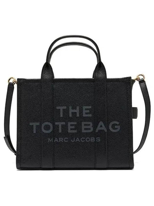 Logo Medium Leather Tote Bag Black - MARC JACOBS - BALAAN.