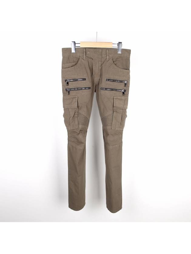 Double Zipper Cargo Biker Cotton Straight Pants Khaki - BALMAIN - BALAAN 2