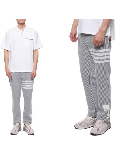 Seersucker Loopback 4 Button Vent Straight Pants Light Grey - THOM BROWNE - BALAAN 2