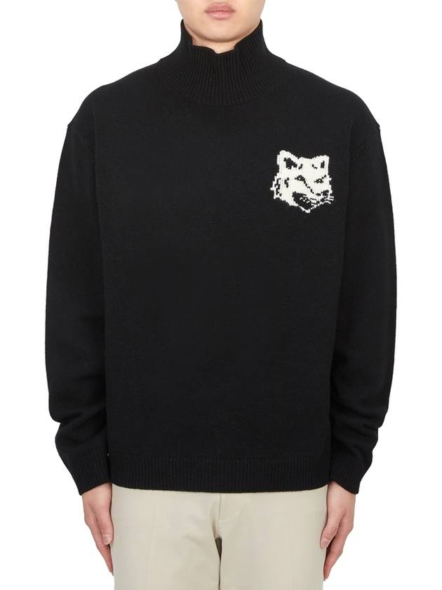 Fox Head Intarsia Comfort Turtleneck Black - MAISON KITSUNE - BALAAN 2