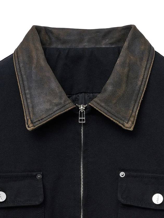 Leather Collar Canvas Work Jacket Black - NOIRER - BALAAN 11