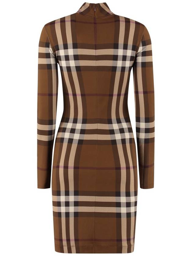 Women's Check Stretch Funnel Neck Midi Dress Brown - BURBERRY - BALAAN 3