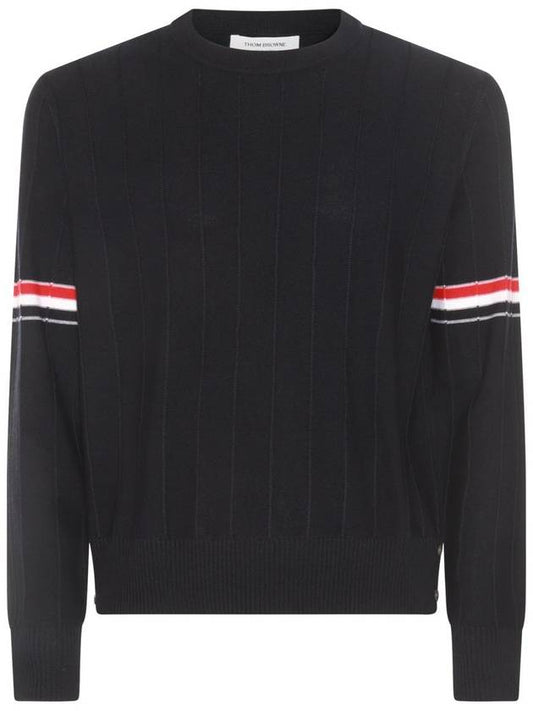 Wool Relaxed Pullover Knit Top Navy - THOM BROWNE - BALAAN 1
