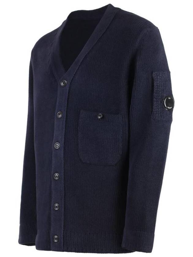 Cotton Chenille Buttoned Cardigan Blue - CP COMPANY - BALAAN 4