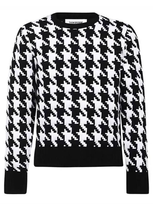 Houndstooth Quilted Merino Wool Knit Top Black White - THOM BROWNE - BALAAN 1