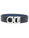 Double Gancini Reversible Leather Belt Black Fiore Blue - SALVATORE FERRAGAMO - BALAAN 2