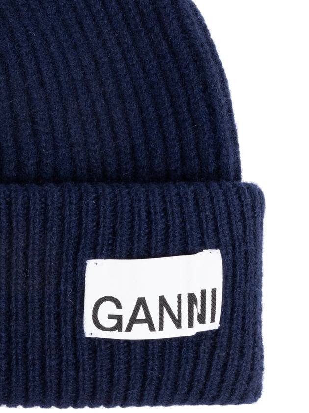 Ganni Cap With Logo Patch, Women's, Navy Blue - GANNI - BALAAN 4