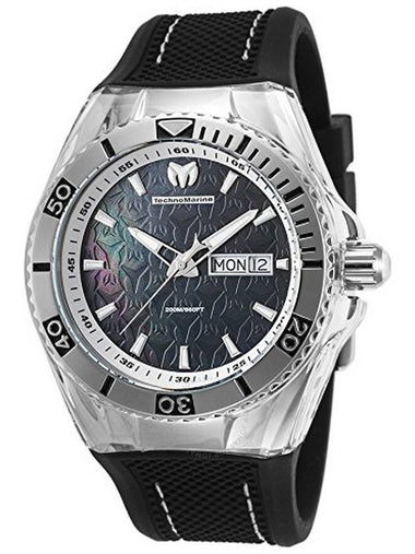 TechnoMarine Cruise Monogram Black Mother of Pearl Logo Textured Dial Black Silicone Strap Men's Watch 115212 - TECHNOMARINE - BALAAN 1