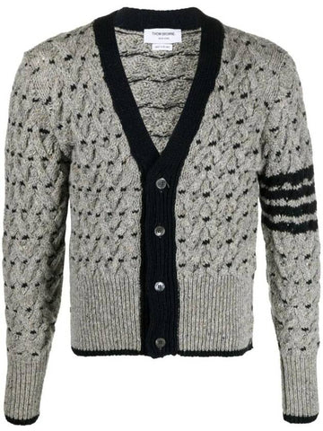 4 Bar Stripe Cable Knit Cardigan Grey - THOM BROWNE - BALAAN 1