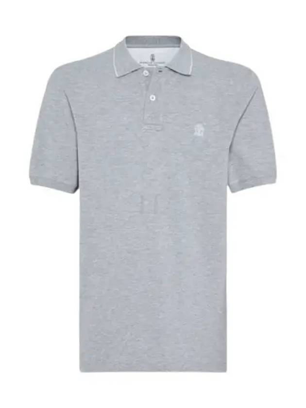 Embroidered Logo Short Sleeve Polo Shirt Grey - BRUNELLO CUCINELLI - BALAAN 2