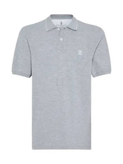 Embroidered Logo Short Sleeve Polo Shirt Grey - BRUNELLO CUCINELLI - BALAAN 2