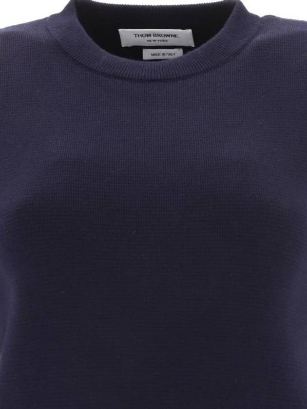 Milano Stitch Crewneck 4-Bar Cotton Crepe Knit Top Navy - THOM BROWNE - BALAAN 4