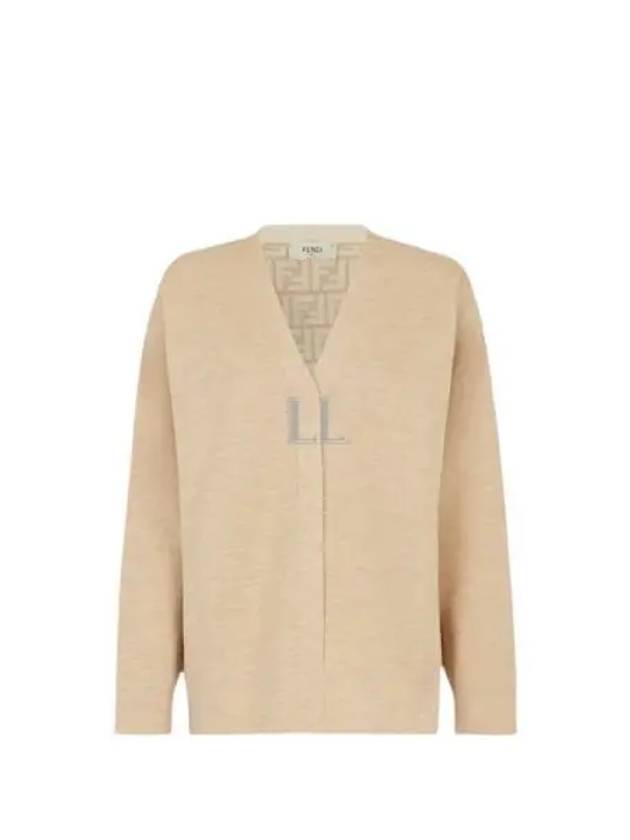 Women's FF Motif V-Neck Cardigan Beige - FENDI - BALAAN 2