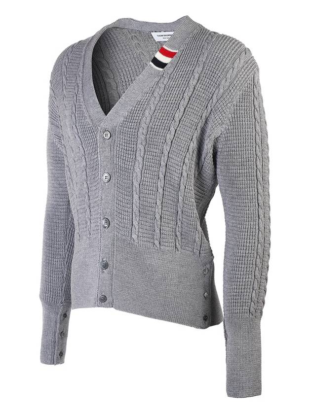 Cable Knitwear Virgin Wool Cardigan Grey - THOM BROWNE - BALAAN 3