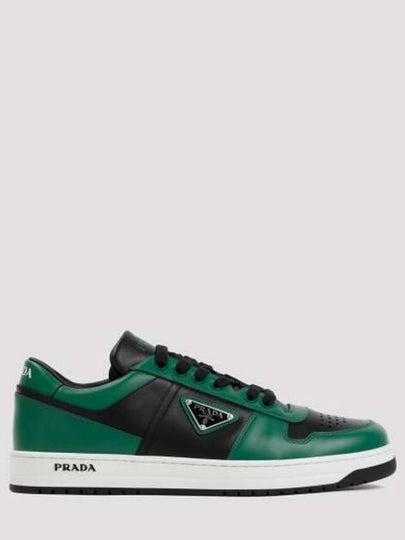 Men's Downtown Triangle Logo Leather Low Top Sneakers Black Green - PRADA - BALAAN 2