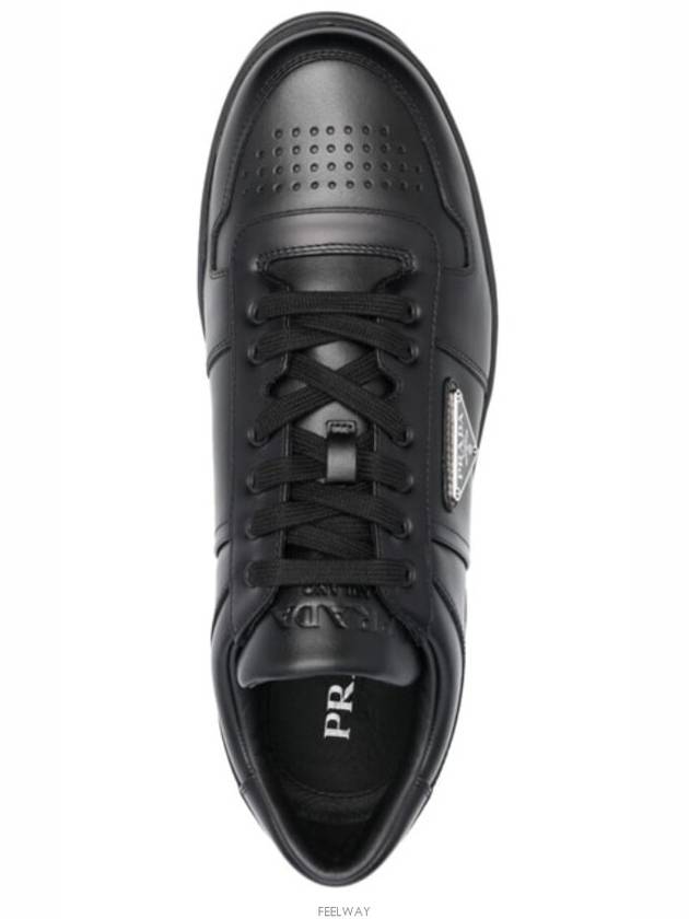 Downtown Triagle Logo Leather Low Top Sneakers Black - PRADA - BALAAN 4