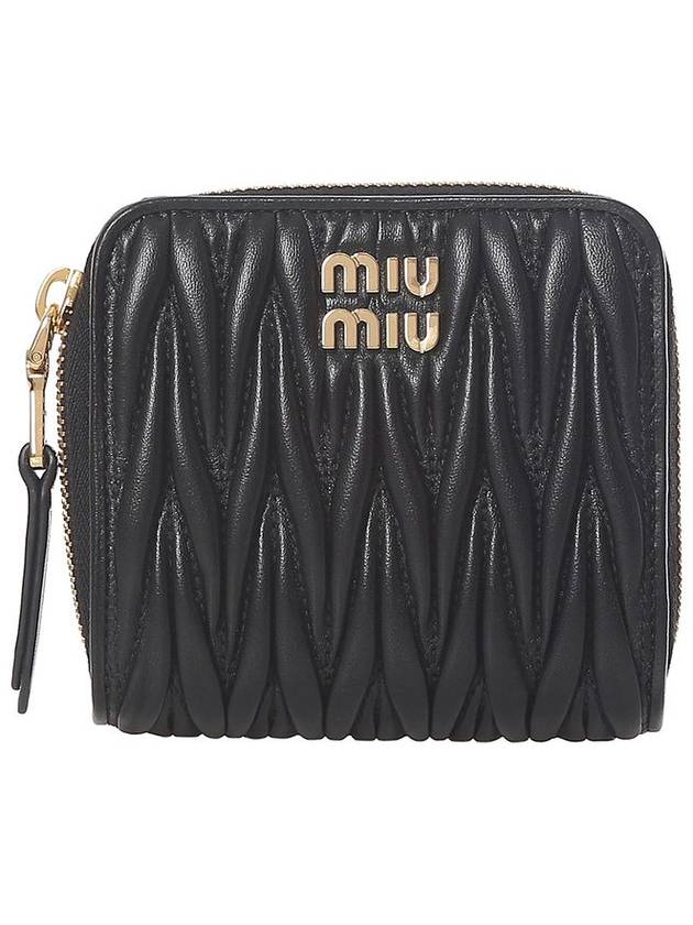 Matelasse Logo Zip Around Half Wallet Black - MIU MIU - BALAAN 2