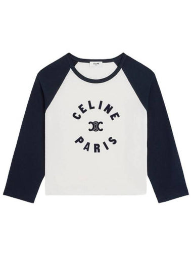 Triomphe Cotton Jersey Long Sleeve T-Shirt Blue Petrol Off White - CELINE - BALAAN 1