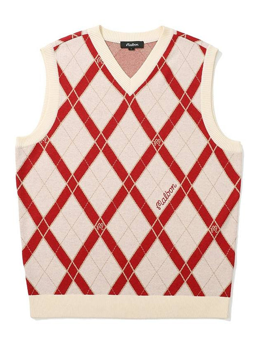 Classic pattern knit vest CREAM MAN - MALBON GOLF - BALAAN 1