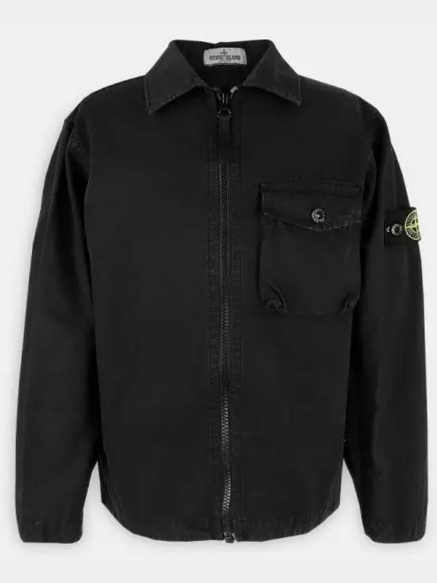 Kids 10602 Garment Dyed Cotton Canvas Overshirt Zip-Up Jacket Black - STONE ISLAND - BALAAN 2