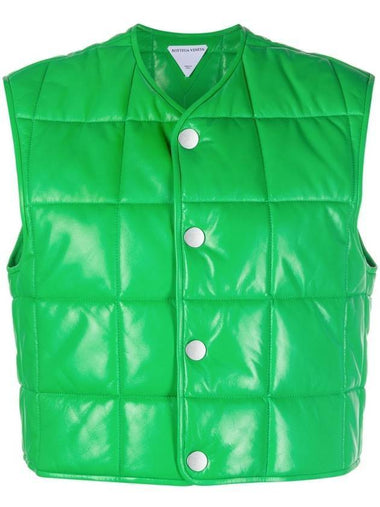 Women's Shiny Leather Padded Vest Green - BOTTEGA VENETA - BALAAN 1