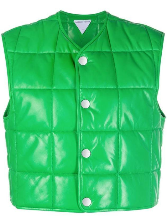 Women's Shiny Leather Padded Vest Green - BOTTEGA VENETA - BALAAN.