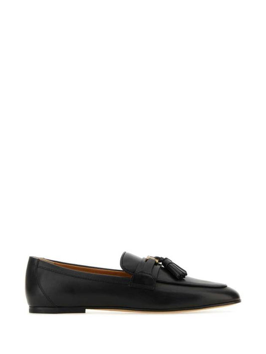 Tassel Embellished Leather Loafers Black - TOD'S - BALAAN 1