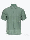 Linen Short Sleeve Shirt Green - CP COMPANY - BALAAN 2