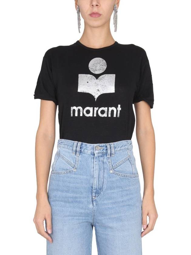 Koldi Linen Short Sleeve T-Shirt Black - ISABEL MARANT ETOILE - BALAAN 3