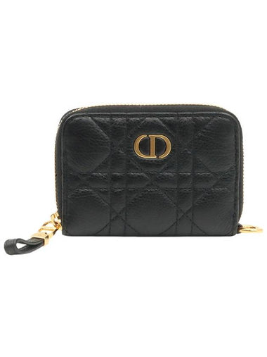 Black Supple Cannage Calfskin Caro Detachable Card Wallet - DIOR - BALAAN 1