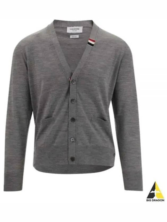 Men's Jersey Stitch V-Neck Cardigan Light Grey - THOM BROWNE - BALAAN 2