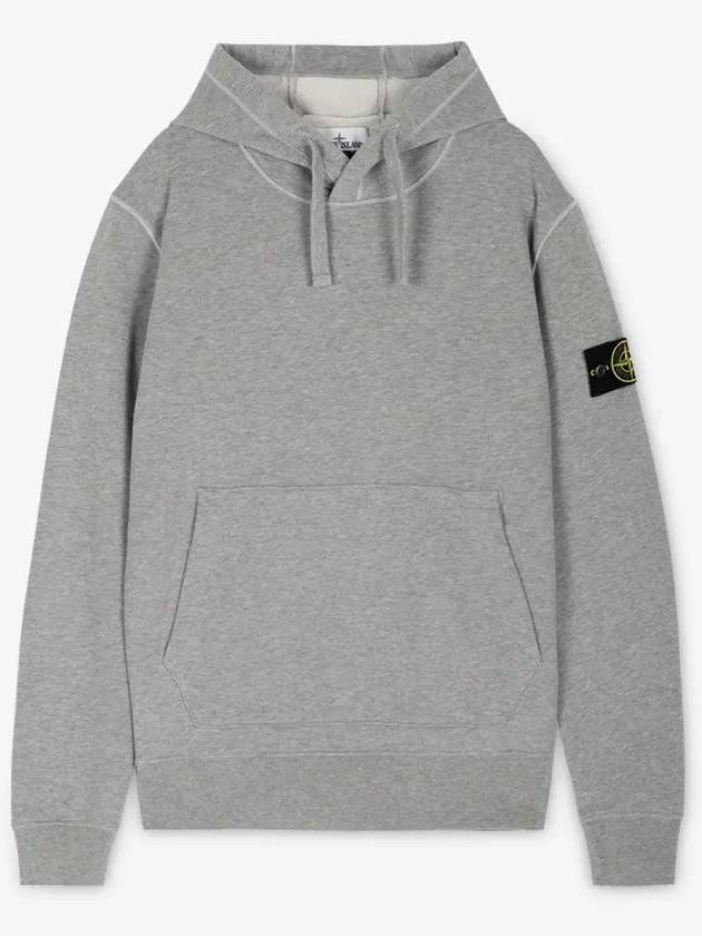 Logo Patch Drawstring Hoodie Melange Grey - STONE ISLAND - BALAAN 3