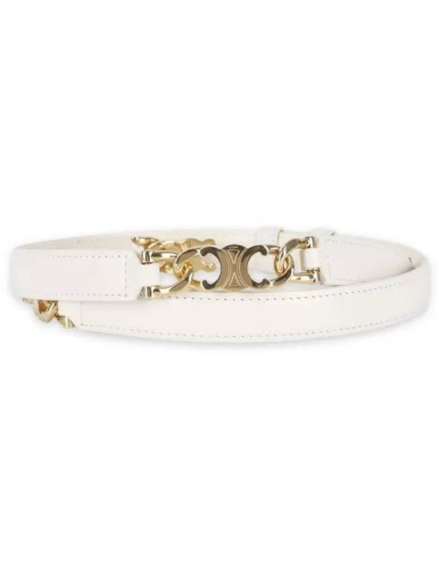 Small Triomphe Gourmet Adjustable Belt Taurillon Leather White - CELINE - BALAAN 2