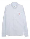 Small Heart Logo Gingham Button Long Sleeves Shirt Sky Blue - AMI - BALAAN 3