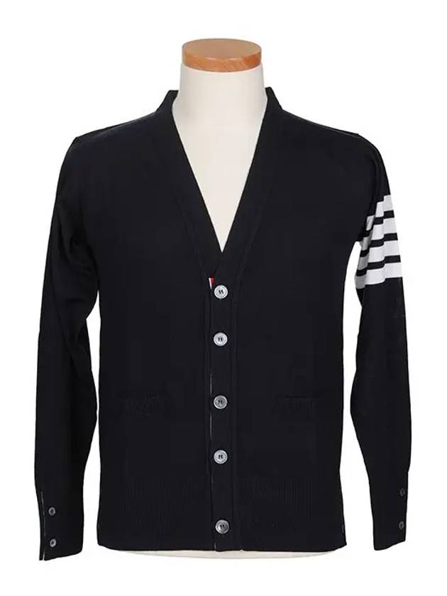 Men's Sustainable Classic Diagonal Wool Cardigan Navy - THOM BROWNE - BALAAN 2