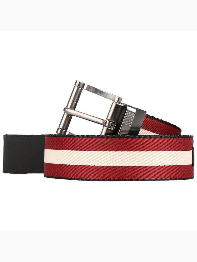 Taylan Stripe Reversible Belt Black Red - BALLY - BALAAN 1