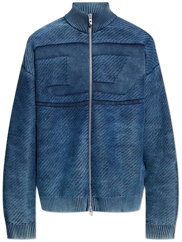 Denim Effect Zip-Up Cardigan Blue - DIESEL - BALAAN 2