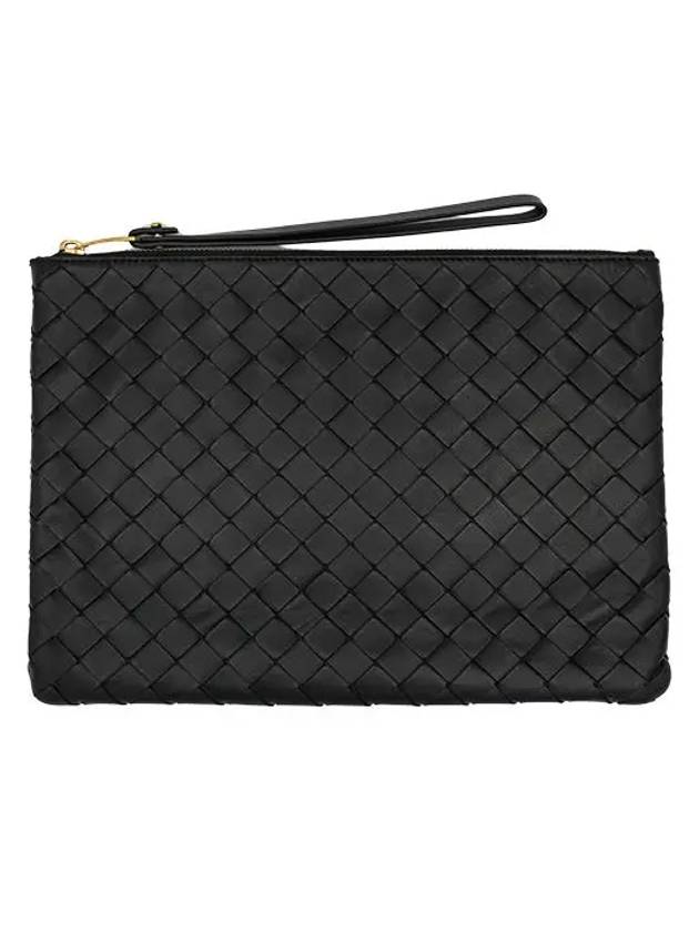 Intrecciato Medium Flat Pouch Bag Black - BOTTEGA VENETA - BALAAN 2