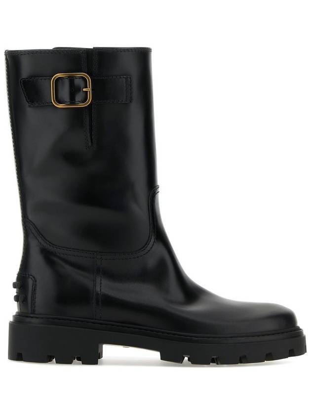 Women's Buckle Detail Leather Middle Boots Black - TOD'S - BALAAN 2