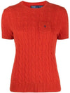 Embroidered Logo Pocket Cable Knit Top Red - POLO RALPH LAUREN - BALAAN 1