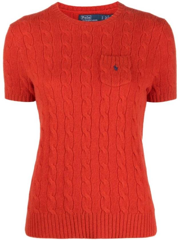 Embroidered Logo Pocket Cable Knit Top Red - POLO RALPH LAUREN - BALAAN 1