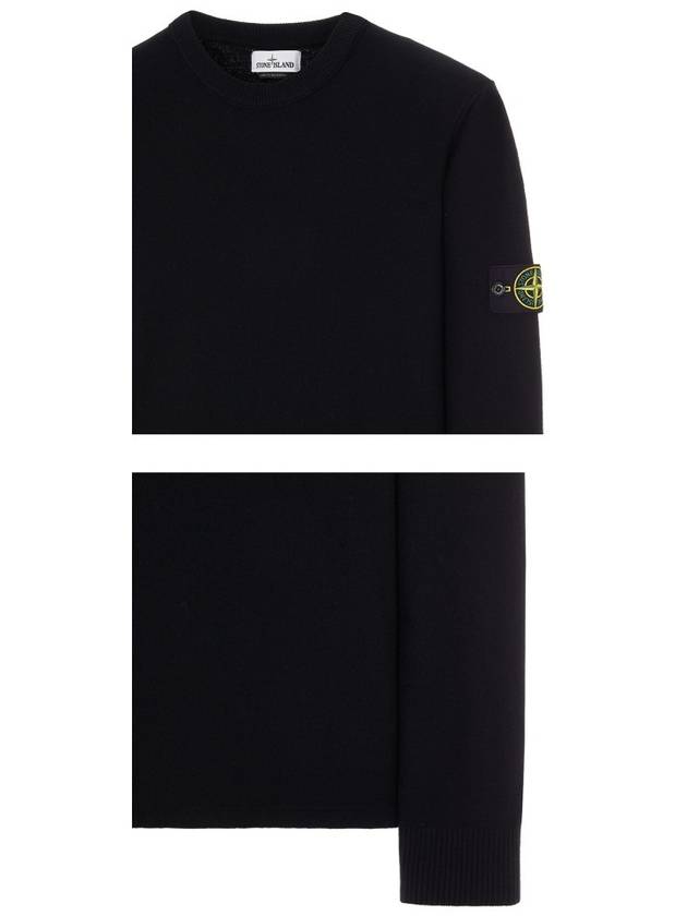 Men's Wappen Patch Crew Neck Wool Knit Top Black - STONE ISLAND - BALAAN 7